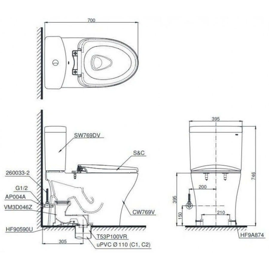 Bồn Cầu Điện Tử TOTO CS769DRW18 Nắp Rửa Washlet TCF23710AAA C2 Simple