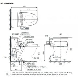 Bồn Cầu Điện Tử TOTO MS188VKW24#XW Nắp Rửa Washlet TCF33461GAA S2