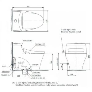 Bồn Cầu Điện Tử TOTO MS823CDRW23 Nắp Washlet TCF47360GAA S7 Giấu Dây