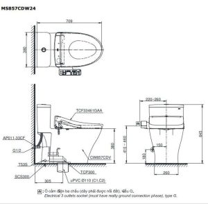 Bồn Cầu Điện Tử TOTO MS857DW24 Nắp Rửa Washlet TCF33461GAA S2