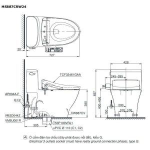 Bồn Cầu Điện Tử TOTO MS887RW24#XW Nắp Rửa Washlet TCF33461GAA S2