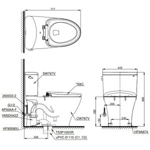 Bồn Cầu TOTO CS767RE4 Hai Khối Nắp Rửa Cơ