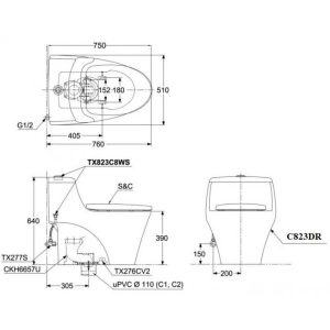 Bồn Cầu TOTO MS823DRT2 Một Khối Nắp TC393VS