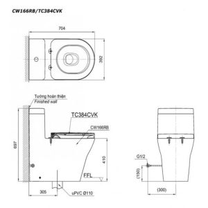 Bồn Cầu TOTO CW166RB/TC384CVK Một Khối Nắp Êm